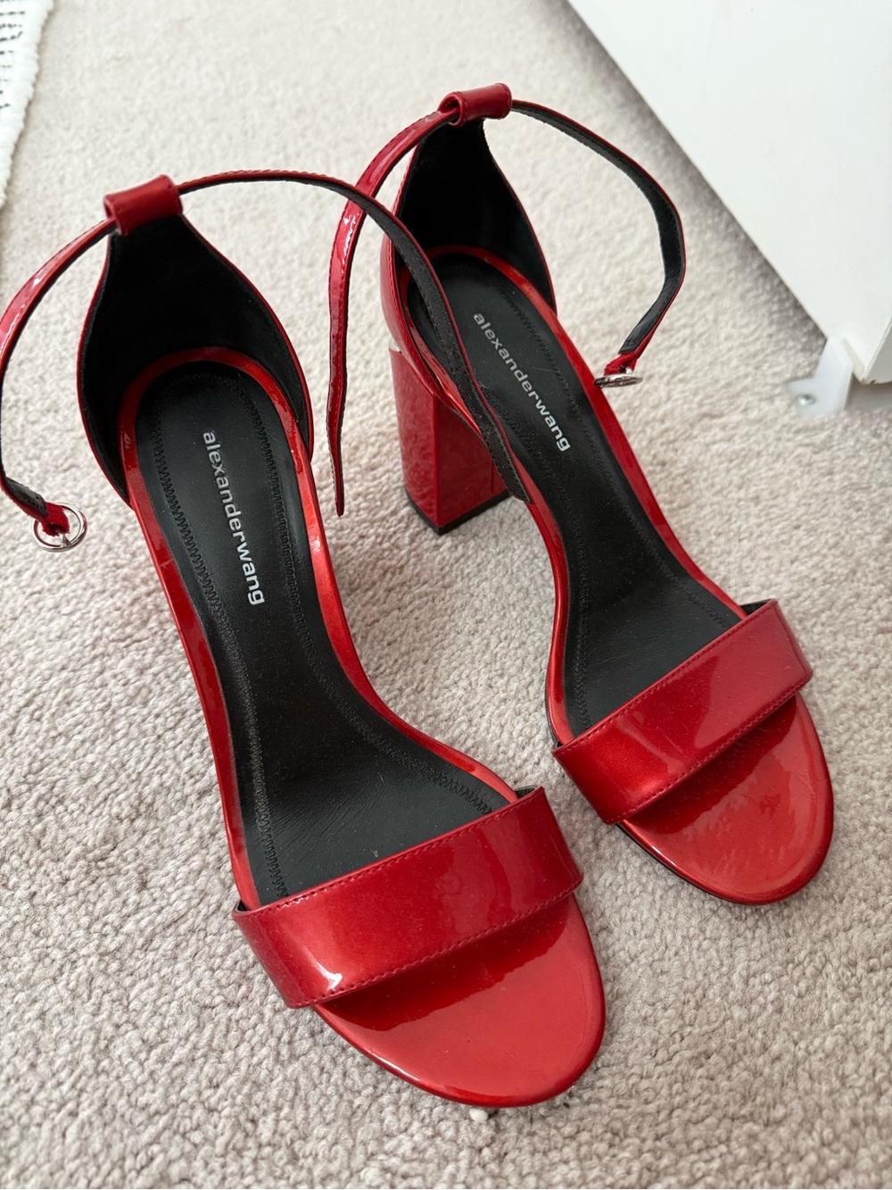 Alexander Wang Red Patent Block-Heel Ankle-Strap Sandals